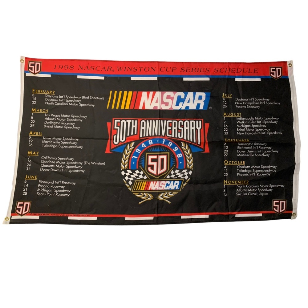 Vintage NASCAR 50th Anniversary 1948-1998 Banner Flag